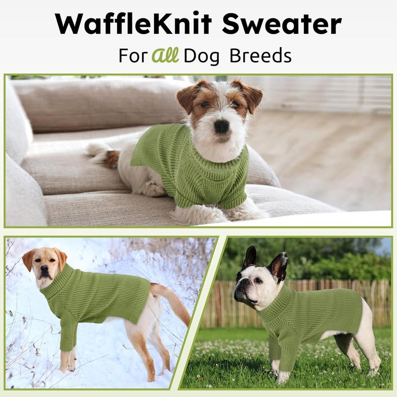 Queenmore Turtleneck Long Sleeve Knitted Sweater with Check Pattern, Fall Winter Warm Sweaters for Small to Large Dogs and Cats, Green - Image 5